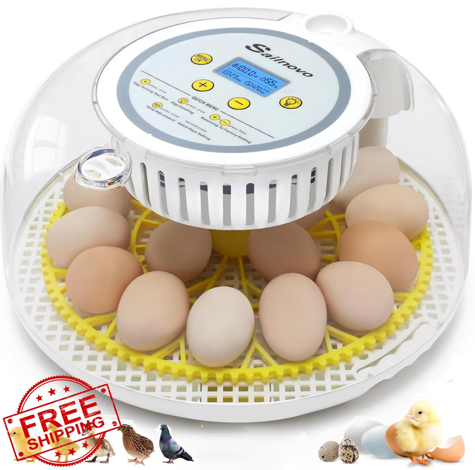 Sailnovo Egg Incubator Grey-Yellow Hatch 18 Auto Turn