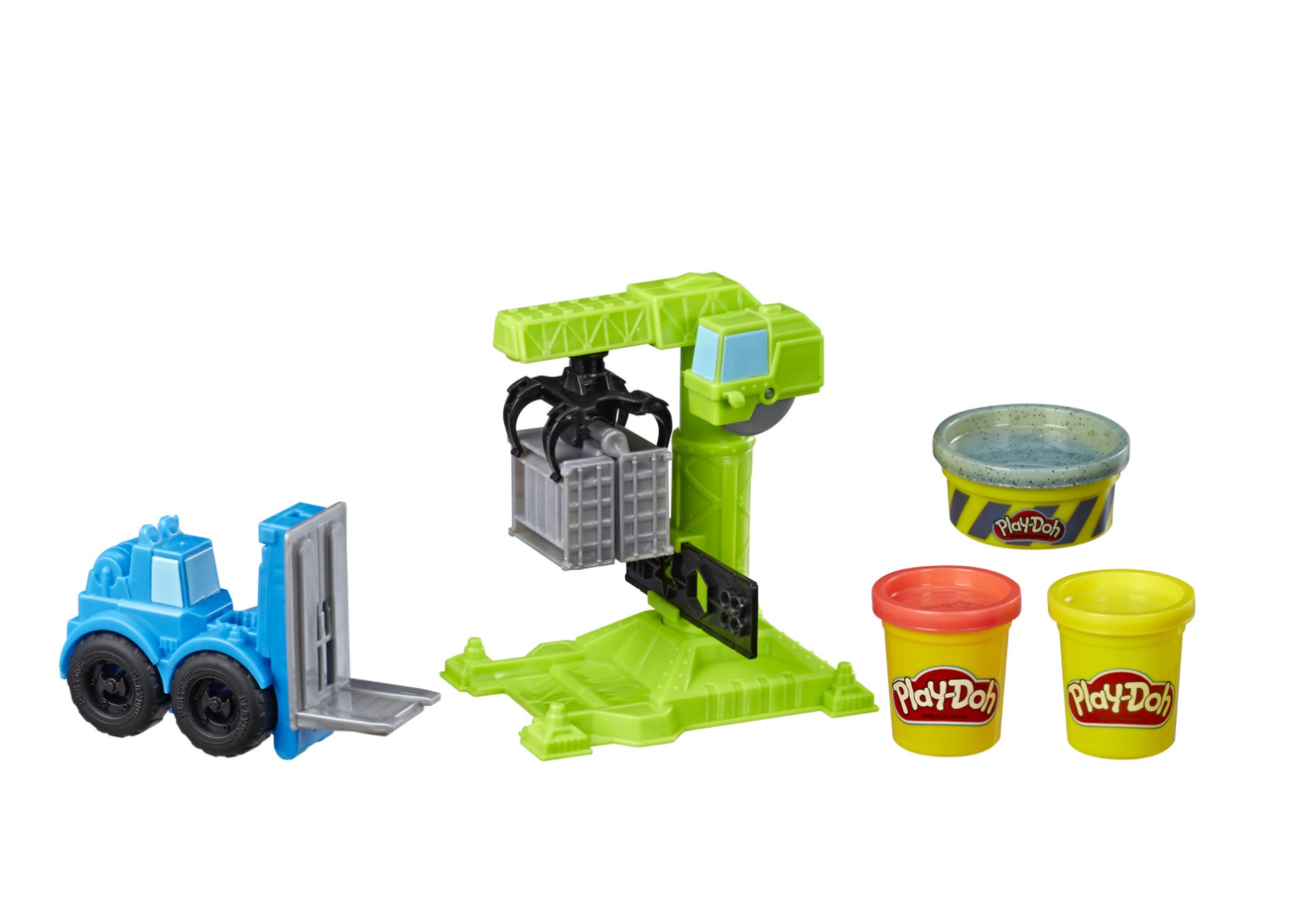 Play-Doh Wheels Crane and Forklift, Cement Buildin' Compound + 2 Colors (6 oz)
