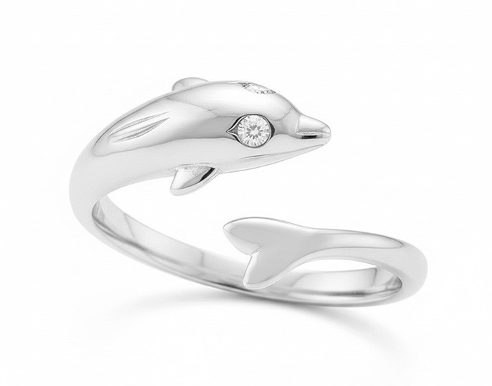 Dolphin TOE RING 14k Solid White Gold - Adjustable