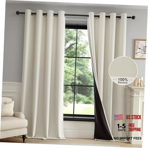 100% Beige Blackout Curtains for 52"W x 84"L (Pack of 2) Grommet | Beige