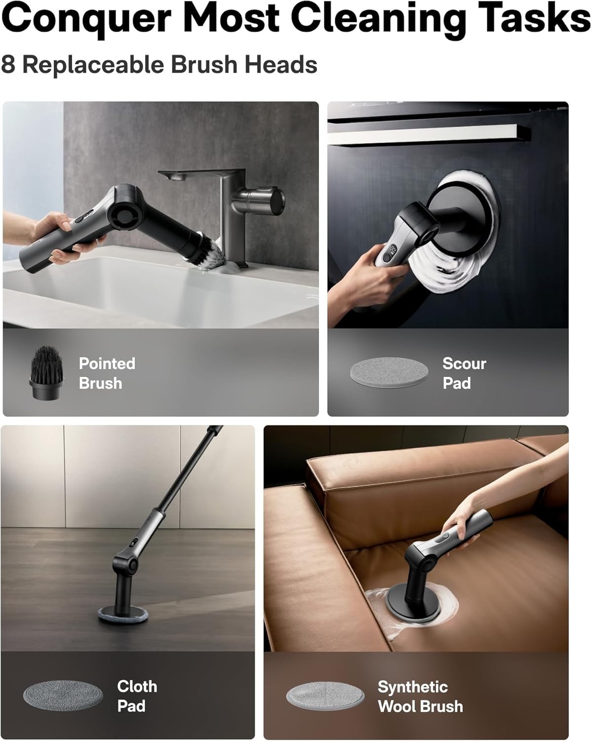 HOTO Flexi Cordless Electric Spin Scrubber, Adjustable Angle. NEW