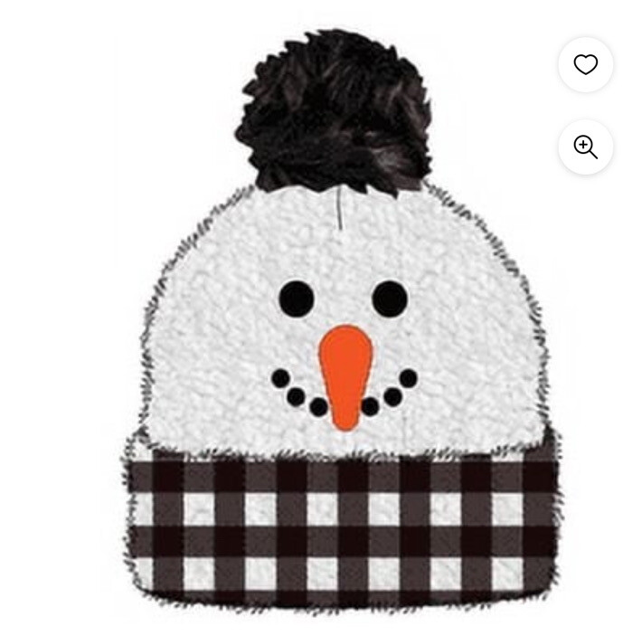 Holiday Time Black Plaid Snowman Christmas Sherpa Fleece Beanie New