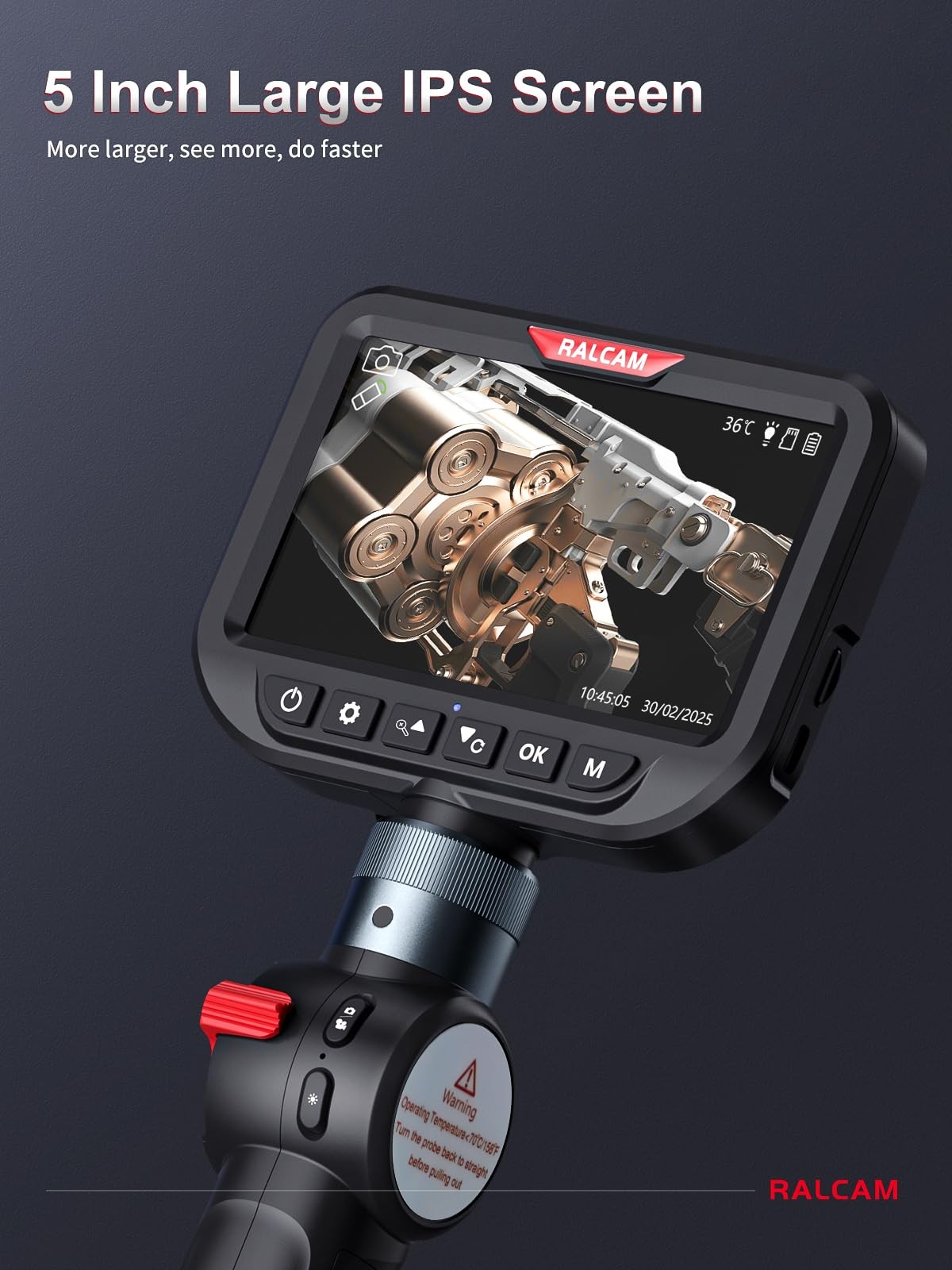 Ralcam Dual Lens Articulating Borescope Camera with Light, Slim Probe