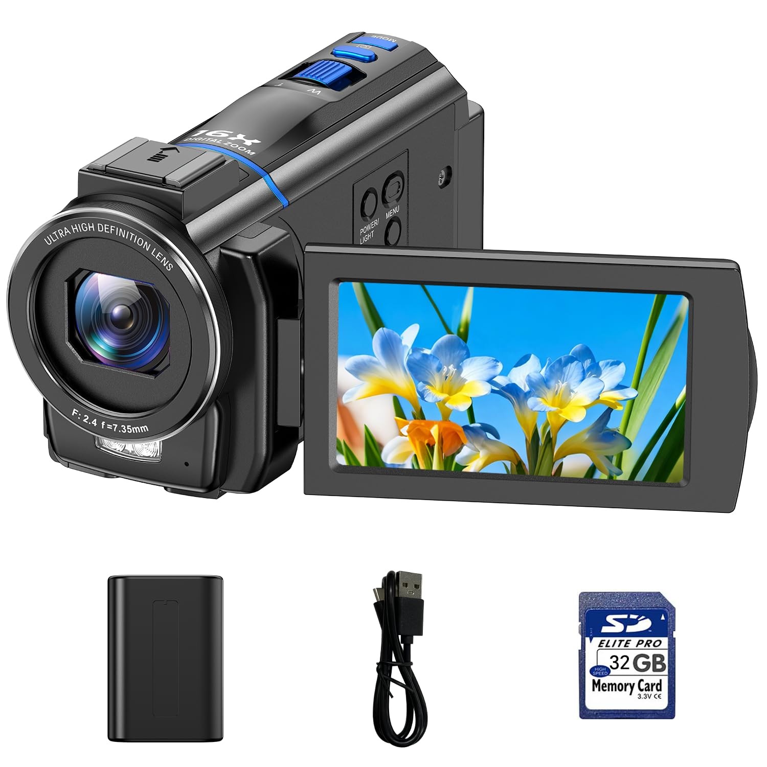 4K Video Camcorder 48MP, IR Night Vision Cam Corder, 3.0" 270° Rotation Touch...