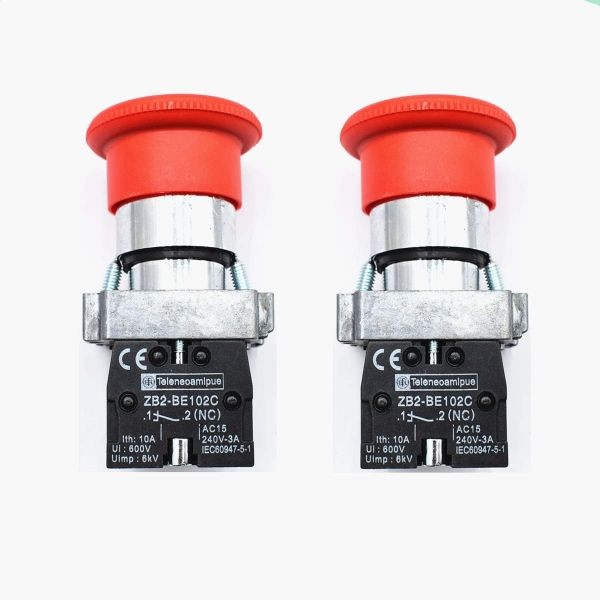 NC Red Mushroom Emergency Stop Push Button Switch 22mm 600V 10A ZB2 BE102C 2PCS