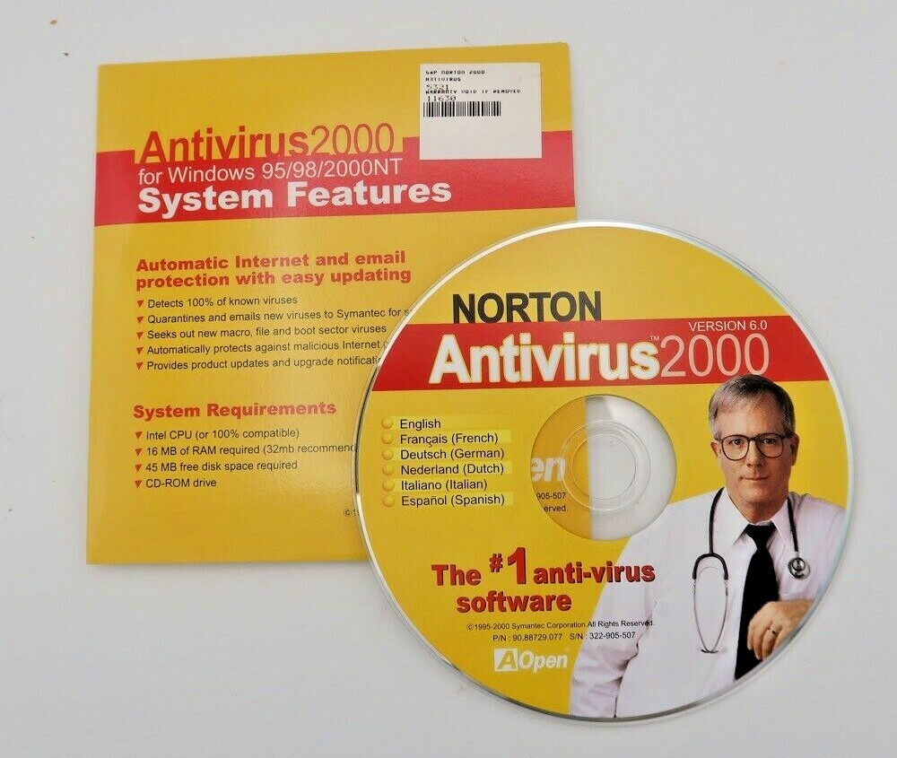 Norton Antivirus 2000 Version 6.0 for Windows 95/98/2000NT - Vintage Software