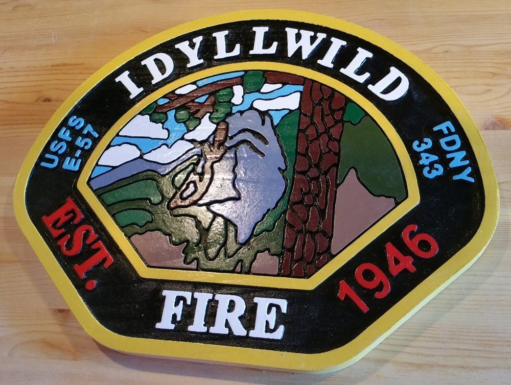 Fire Department Idyllwild 3D routed carved wood patch plaque sign Custom Carved