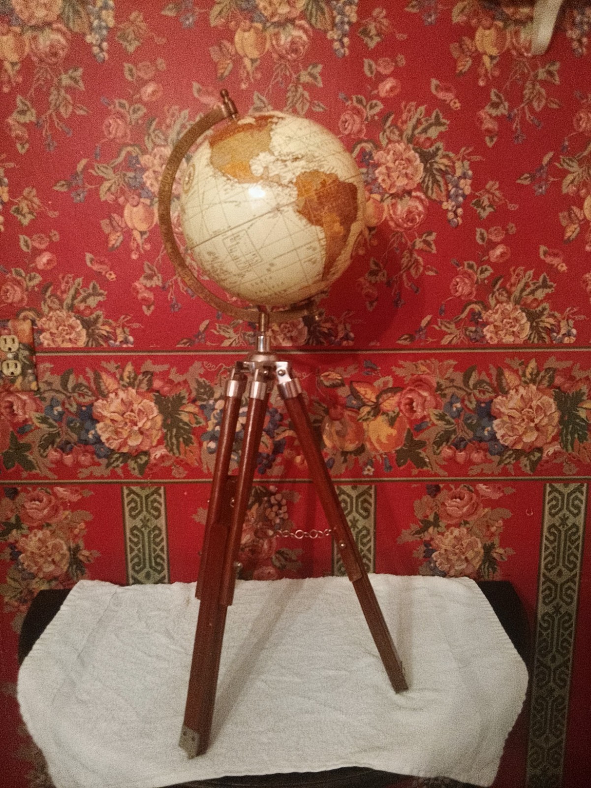 Cream and Brown Globe Decor on Wooden Tripod Stand 27in Tall