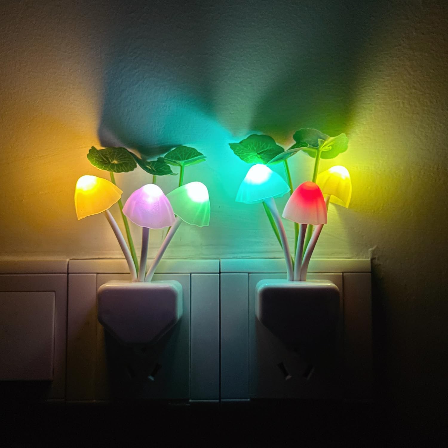 Kazgroth 2Pack Mushroom Night Light, Plug-in Sensor LED Small, Multicolor