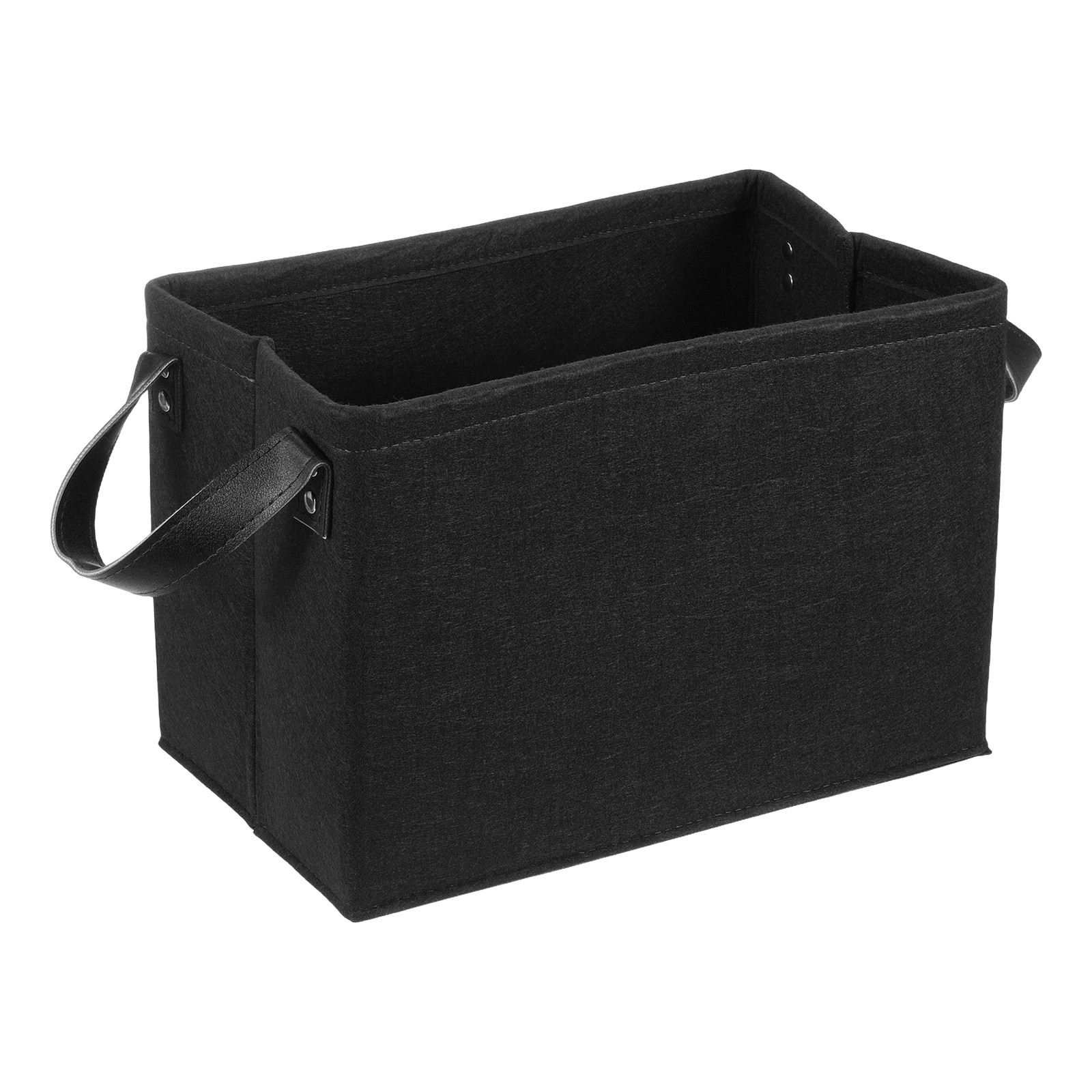 Felt Storage Basket, 13 x 9 x 8 Inch Storage Bins with Pu Handle, Black