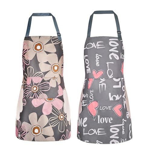 2 Pack Floral Aprons with Pocket Blooming Womens Waterproof 2pack #B