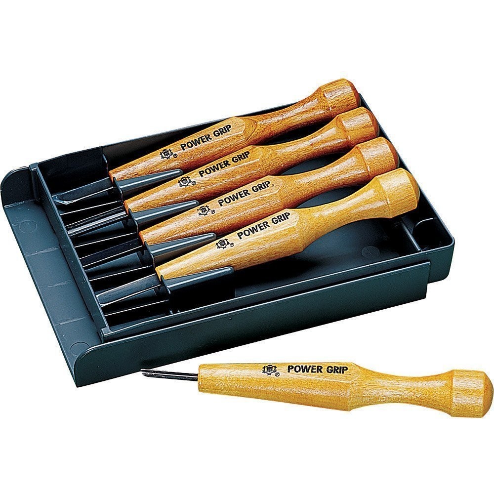 Mikisyo Japanese Wood Carving Tools Power Grip 5pcs (Round,Flat,V,Thin finish)