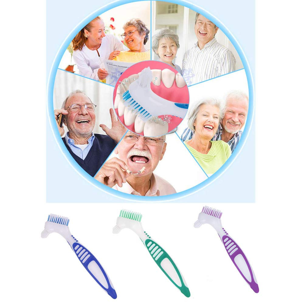 3 Pcs Denture Cleaning Brushes Soft Bristles Ergonomic Handle for False Teeth