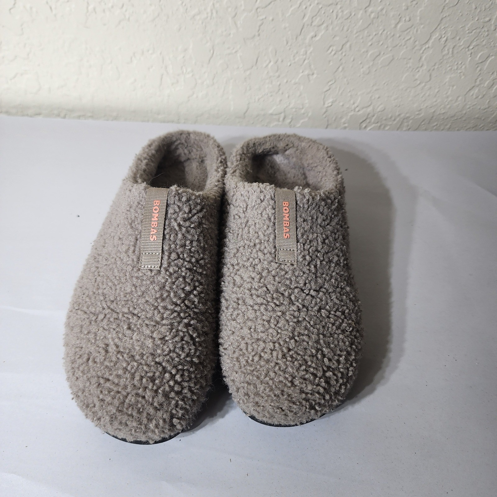 Bombas Women Sherpa Mule Slippers Grey Taupe Fleece Slip On Shoes Size 9