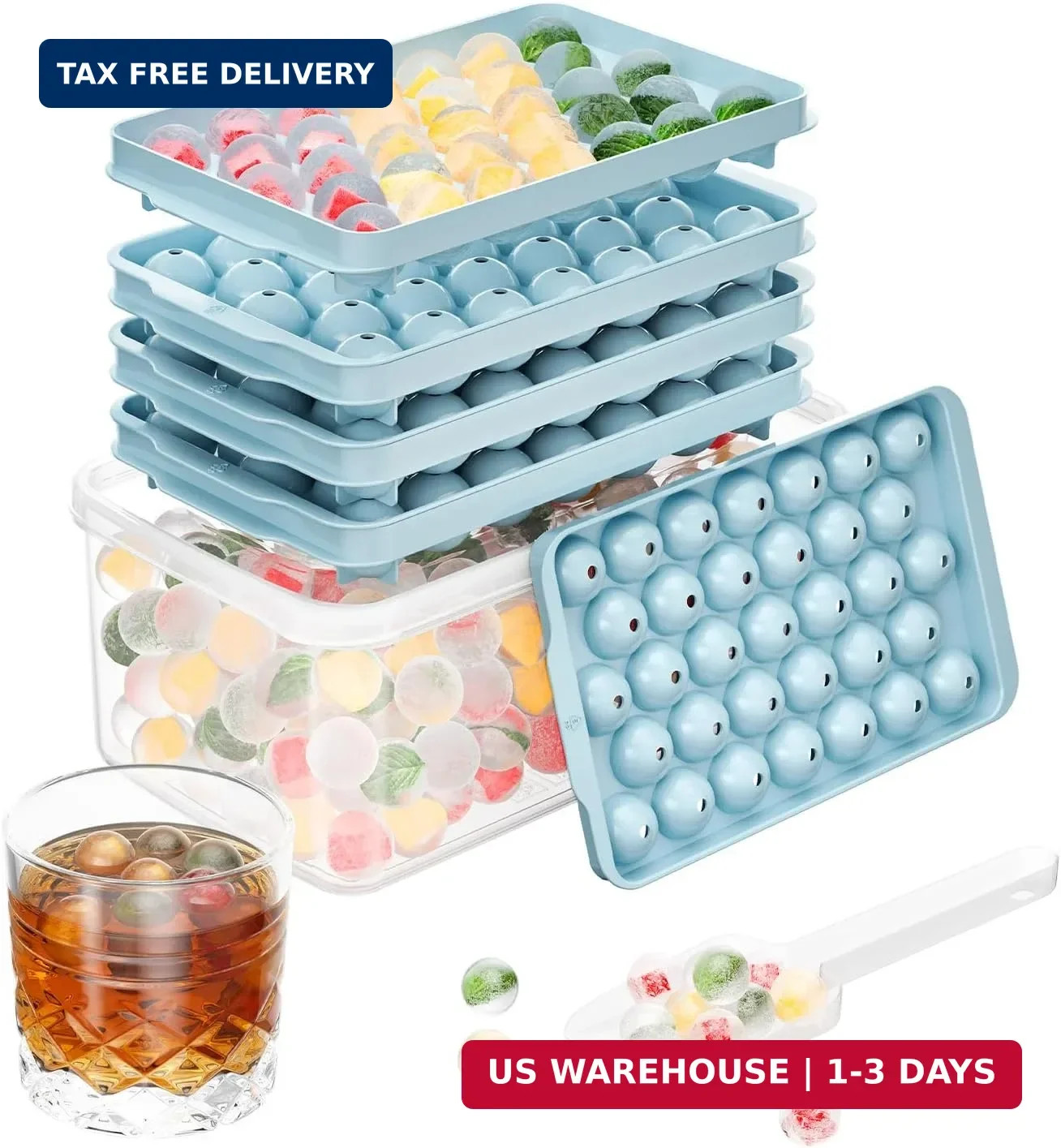 3 Pack Ice Trays for Freezer, 99 PCS Ice Cube Tray with Lid and Bin, Roun