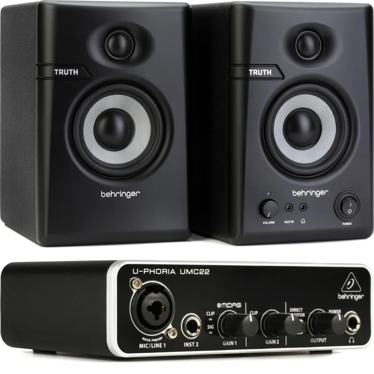 Behringer U-Phoria UMC22 USB Audio Interface and Speaker Bundle