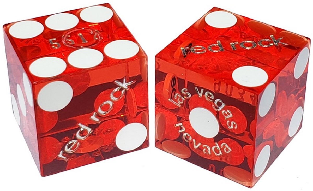 Red Rock Casino Dice Red Polished + Las Vegas Cards + Craps Poker 2-Sided Layout