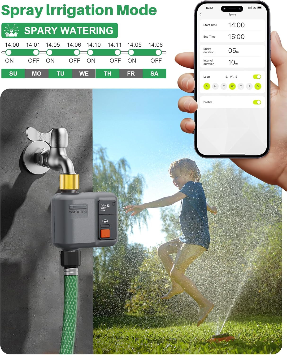 WiFi Water Timer for Garden Hose, WiFi Sprinkler Controller with 984ft RF Range,