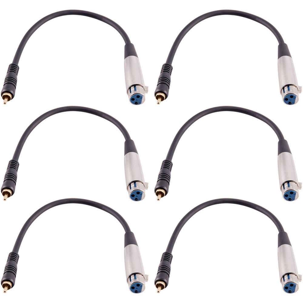 6 Pack XLR Female to RCA Male 1ft Patch Cable
