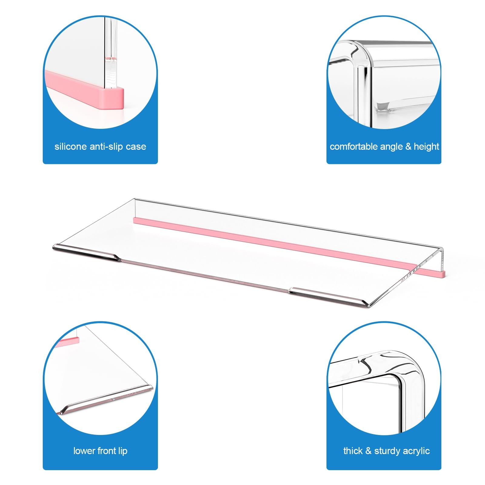 17" Wide Crystal Clear Ergonomic Acrylic Tilted Computer Keyboard Stand