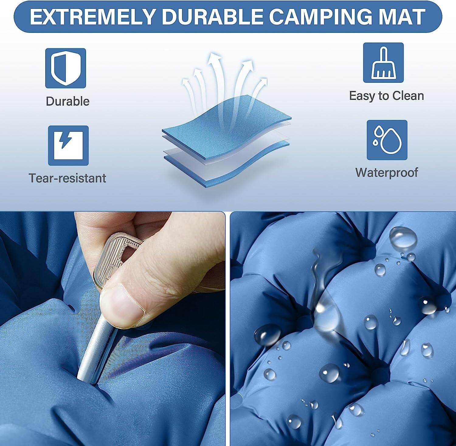 Double Sleeping Pad for Camping Self Inflating 4" Extra-Thick Camping Pad 2 Pers