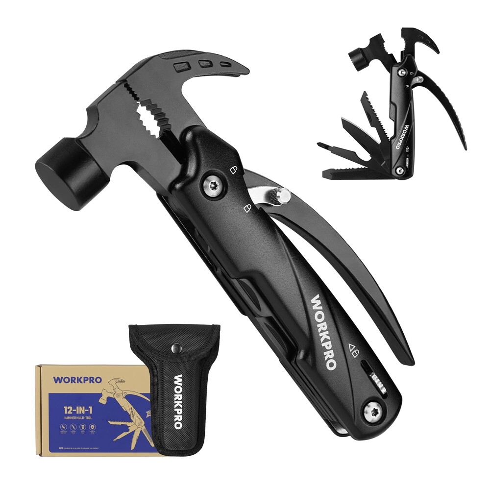 WORKPRO Multitool 12 in 1 Camping Tool w/Mini Hammer-EDC Gear Multi Tools Hammer