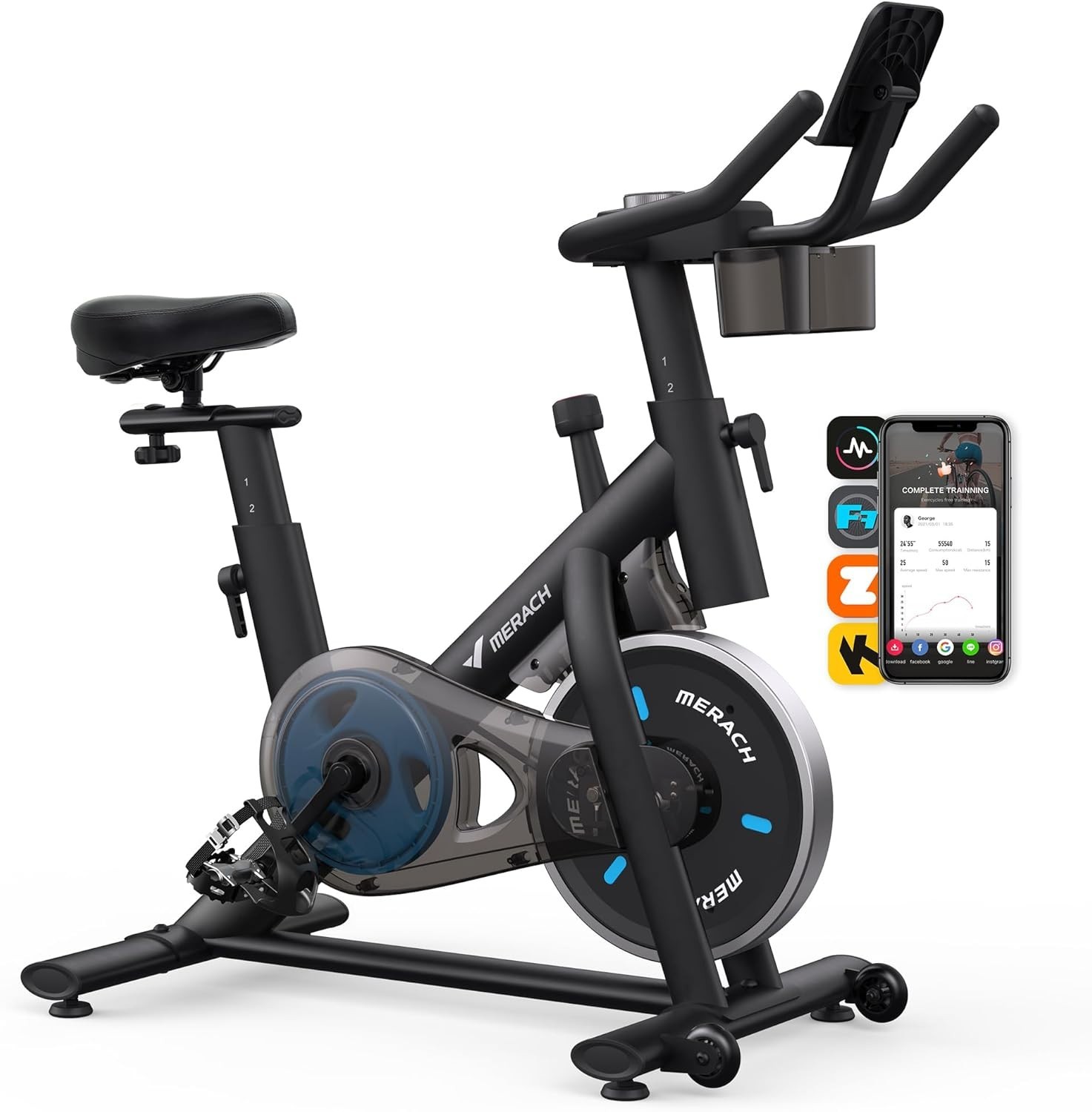 MERACH Exercise Bike with Exclusive App, Low Noise Indoor Cycling Bike with 300l
