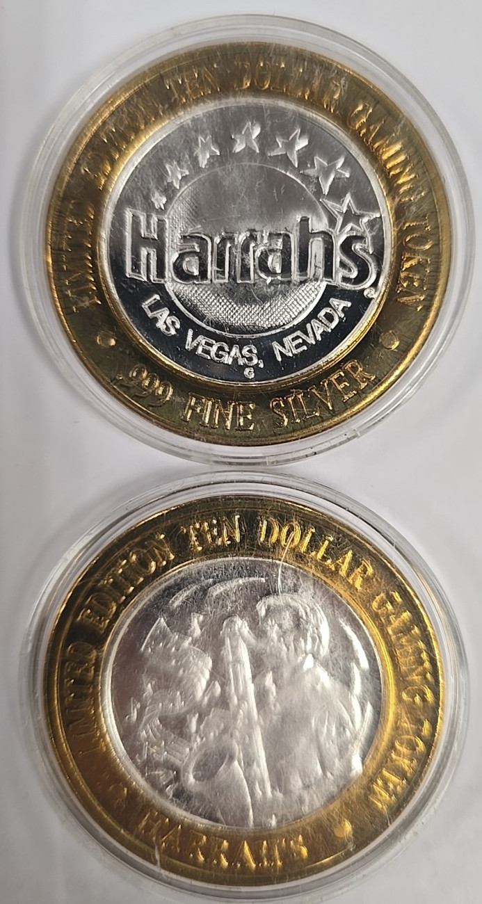 $10 Casino Gaming Token Las Vegas Solid .999 AG Silver HARRAH'S SAXAPHONE PLAYER