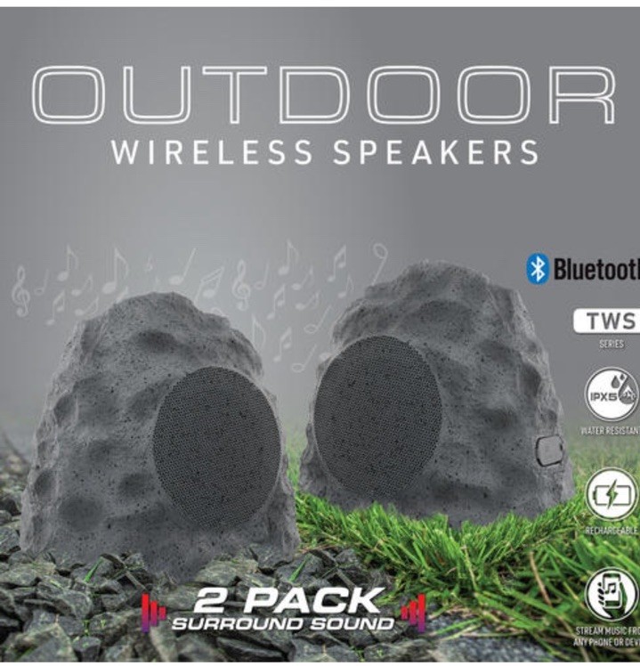 Wireless Bluetooth Stereo Rock Speaker 2 Pack Outdoor IPX5 Waterproof Recharge