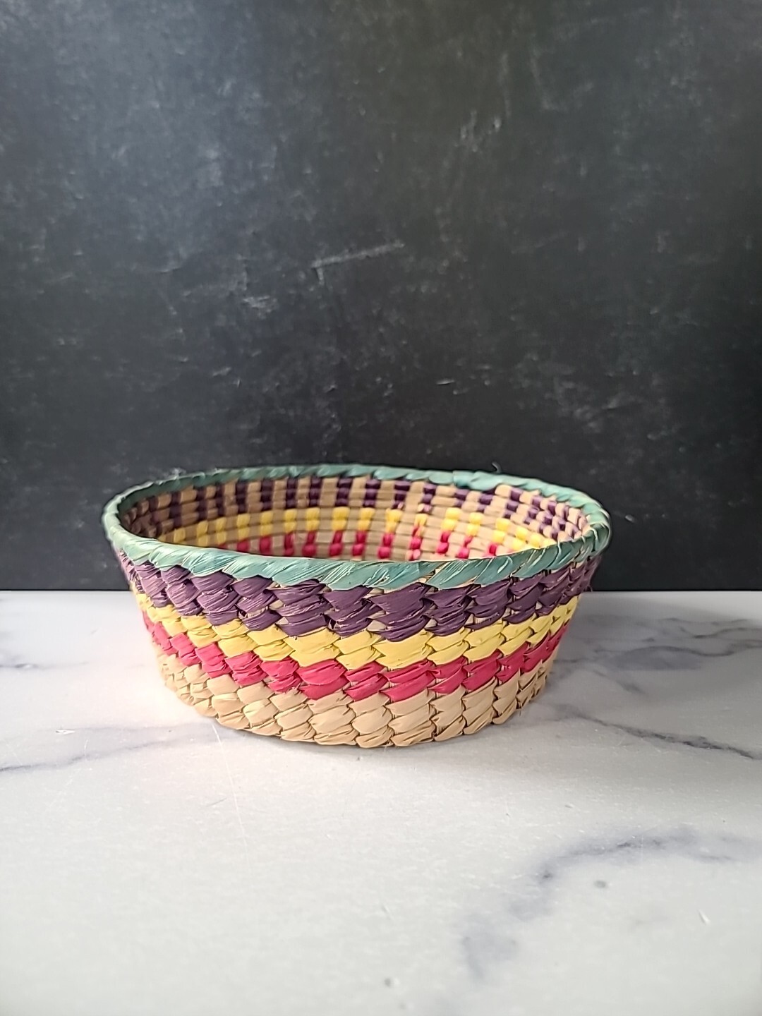Vintage Striped Woven Basket