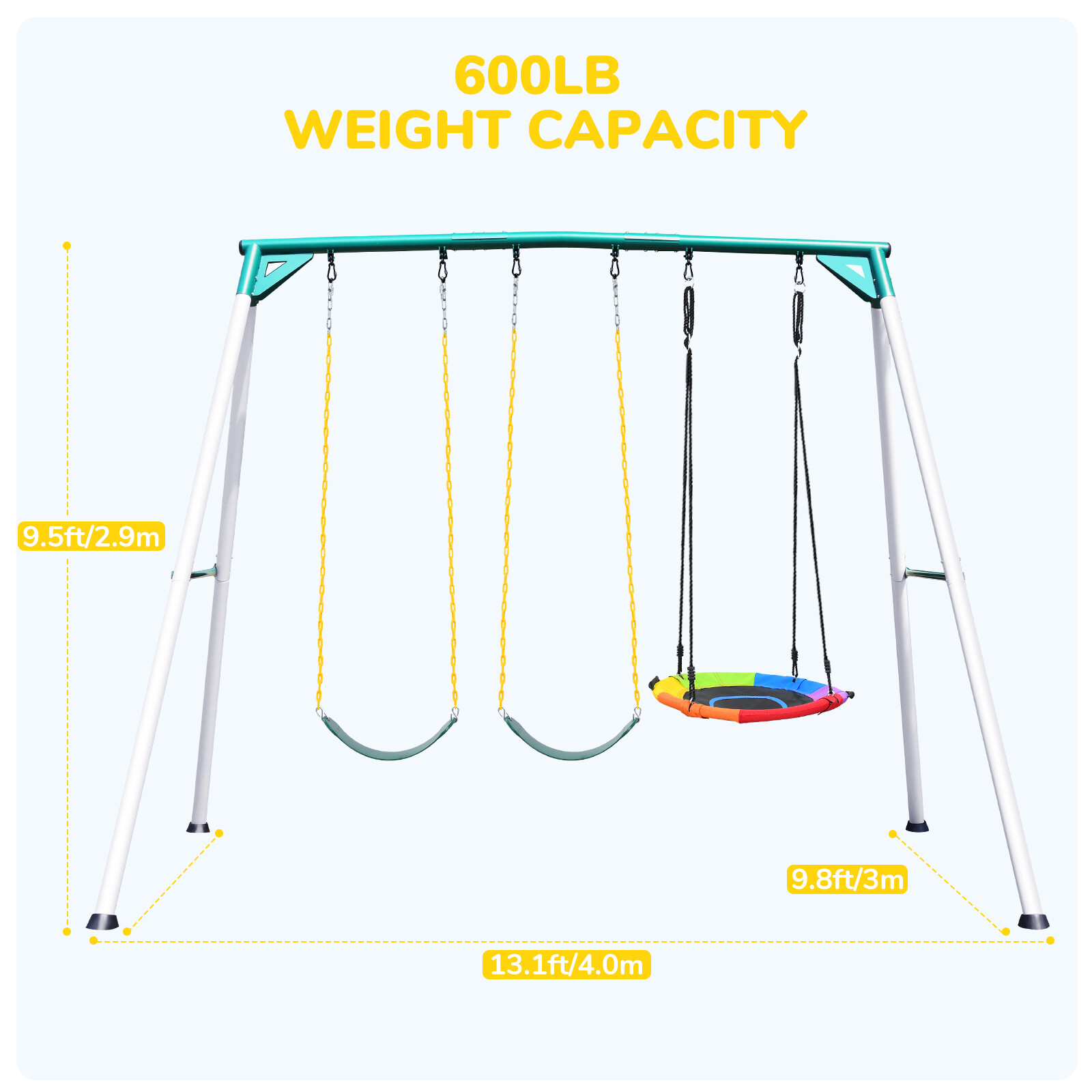 700LBs Heavy Duty A-Frame Metal Swing Set with 3 Swings Kids Adult Backyard Play
