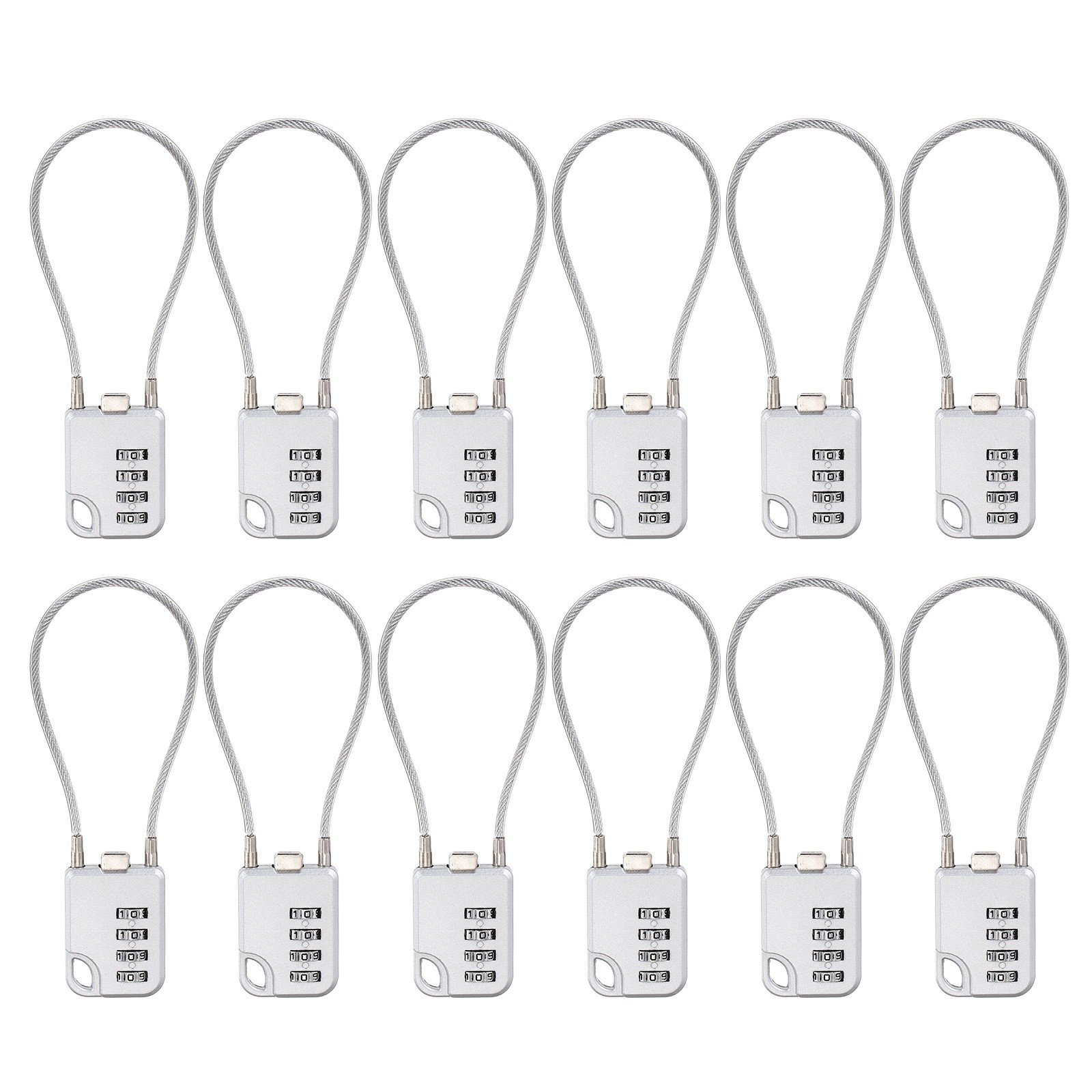 12Pcs Combination Cable Padlock with 7.9" (20cm) Flexible Cable, Silver