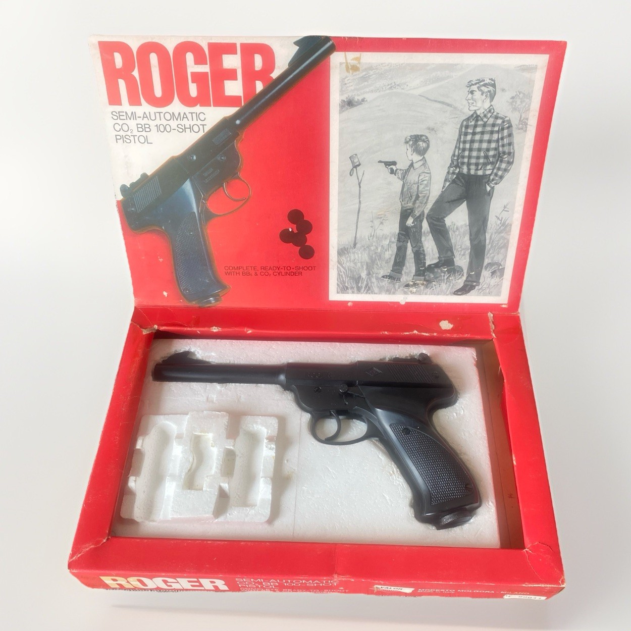 Vintage Roger BB Gun Pistol Semiautomatic 100 Shot Made in Italy Orig Box