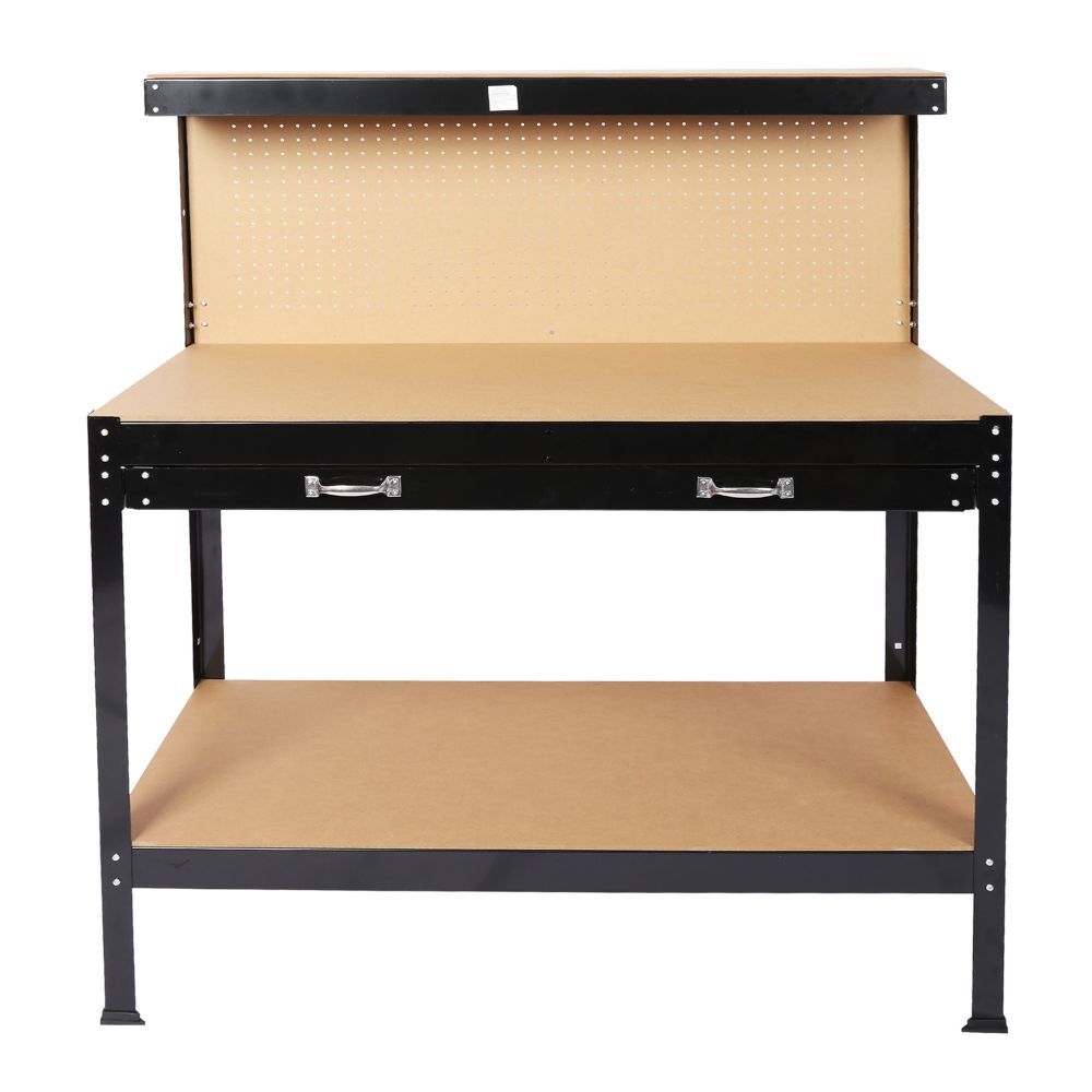 Workshop Table Work Bench Garage Steel Tool Storage Drawers Shelves PegBoard
