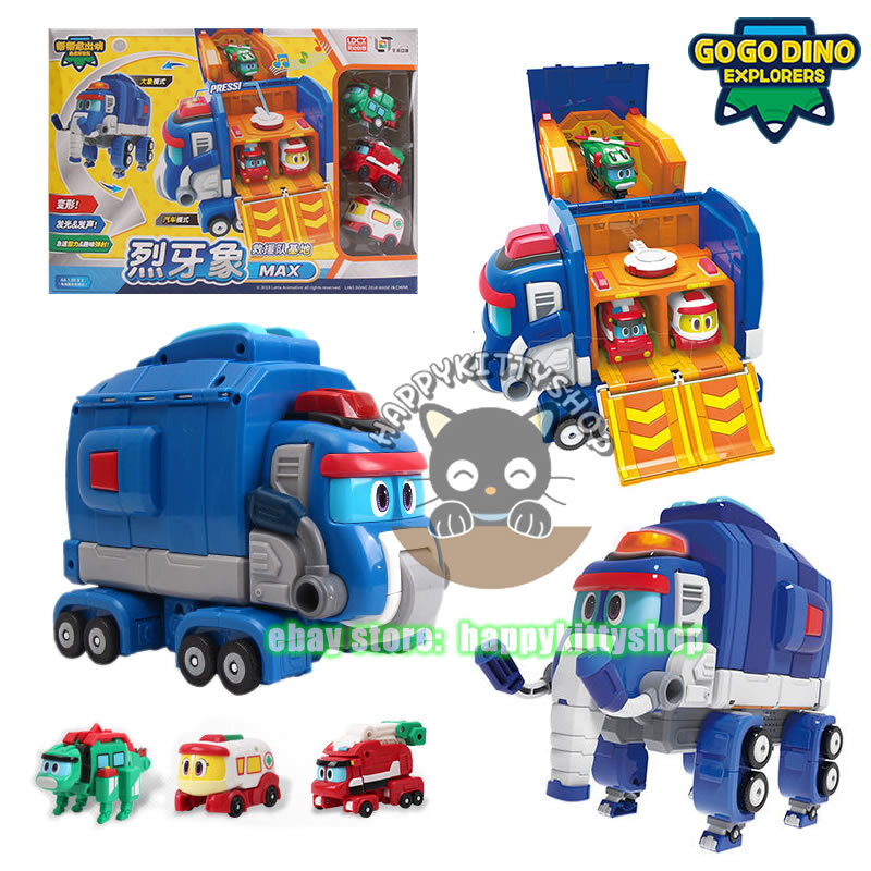 Gogo Dino Explorers Rescue Team Base Elephant Max Vehicle Truck Cars Sound Light