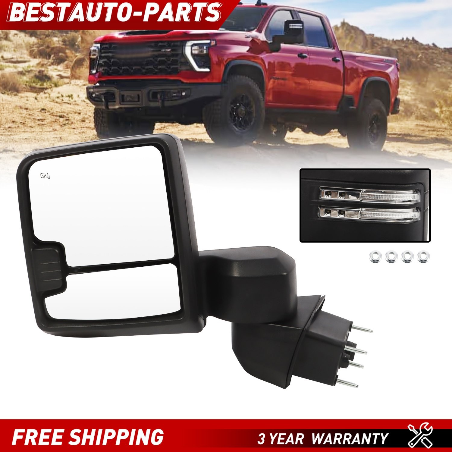 LH For 2019-2024 Silverado GMC Sierra 2500HD 3500HD Tow Mirror Driver Side
