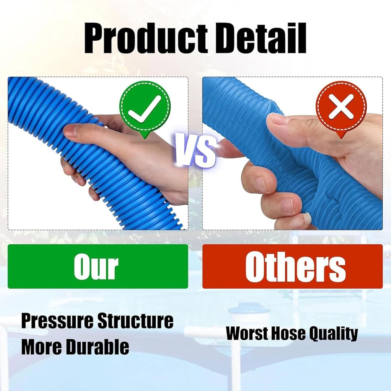 Flexible 16-Inch Pool Filter Hose - Lightweight, Leakproof Easy Install Design