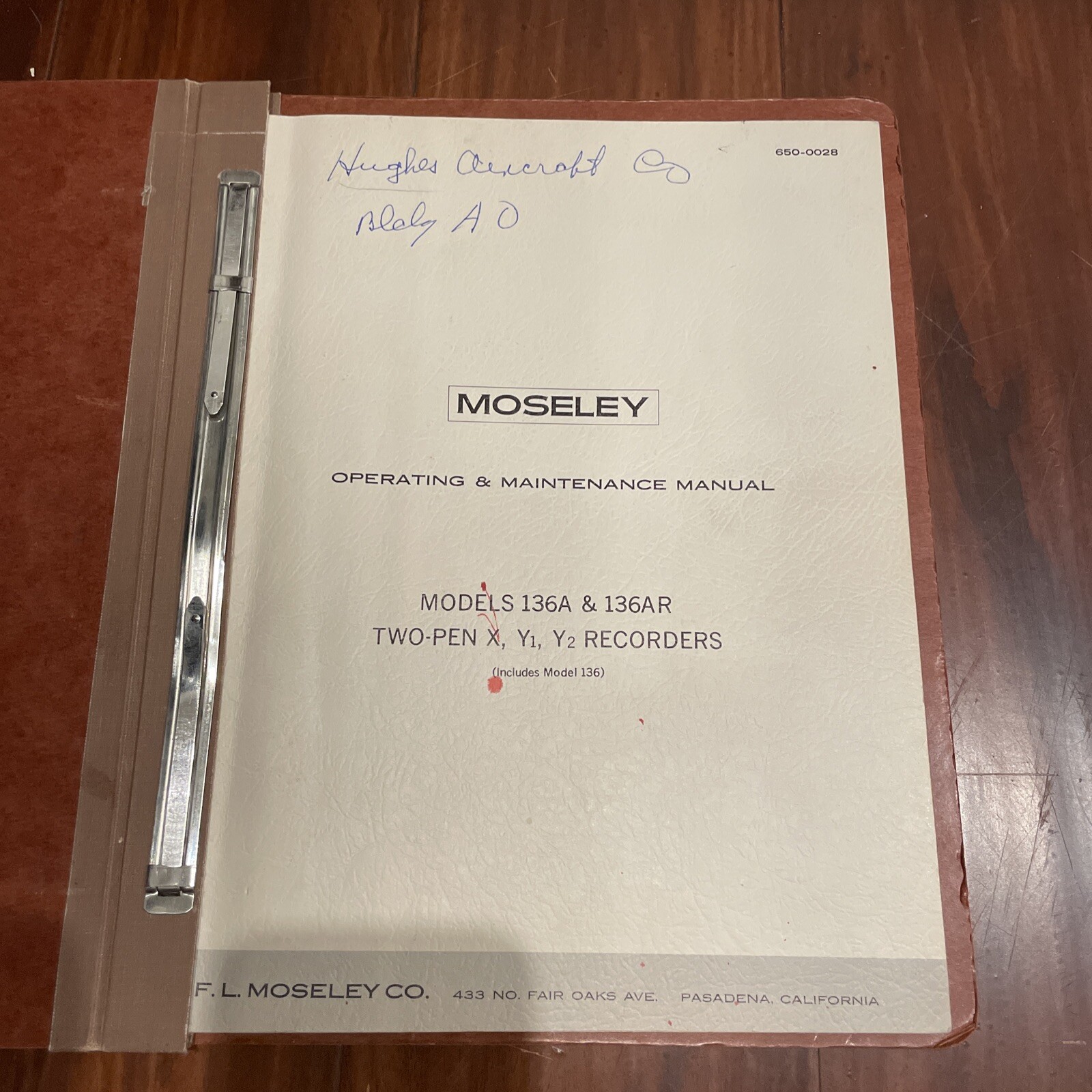 Moseley 136A & 136AR Two-Pen X,Y1,Y2 Recorders Operating Manual 650-0028