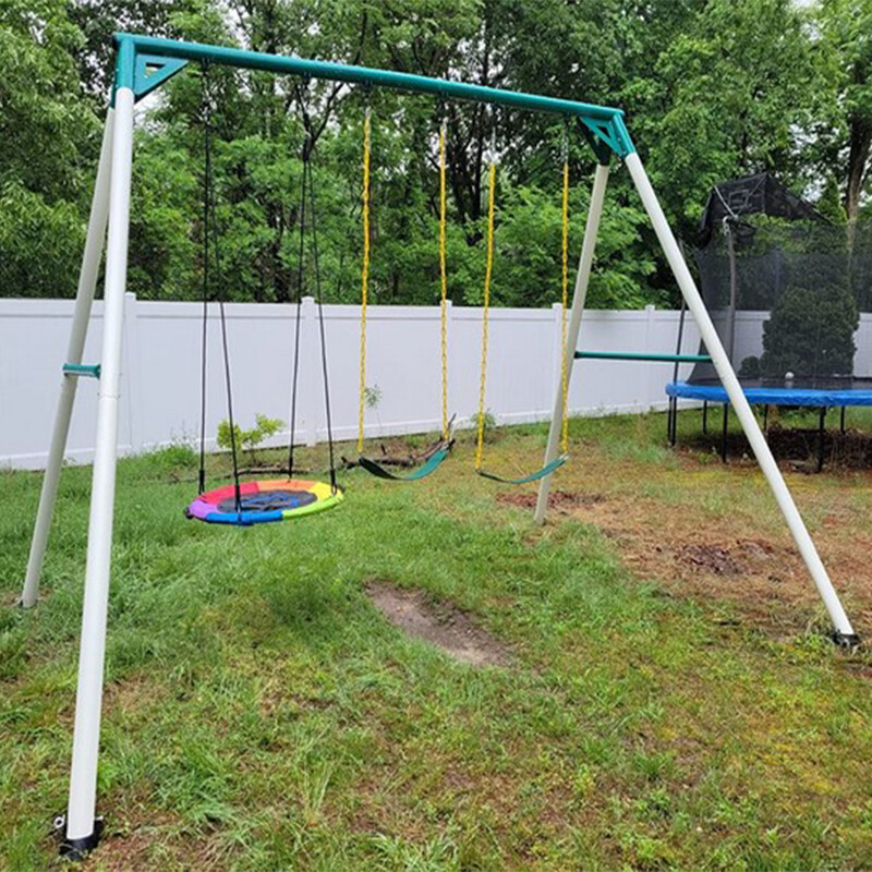700LBs Heavy Duty A-Frame Metal Swing Set with 3 Swings Kids Adult Backyard Play