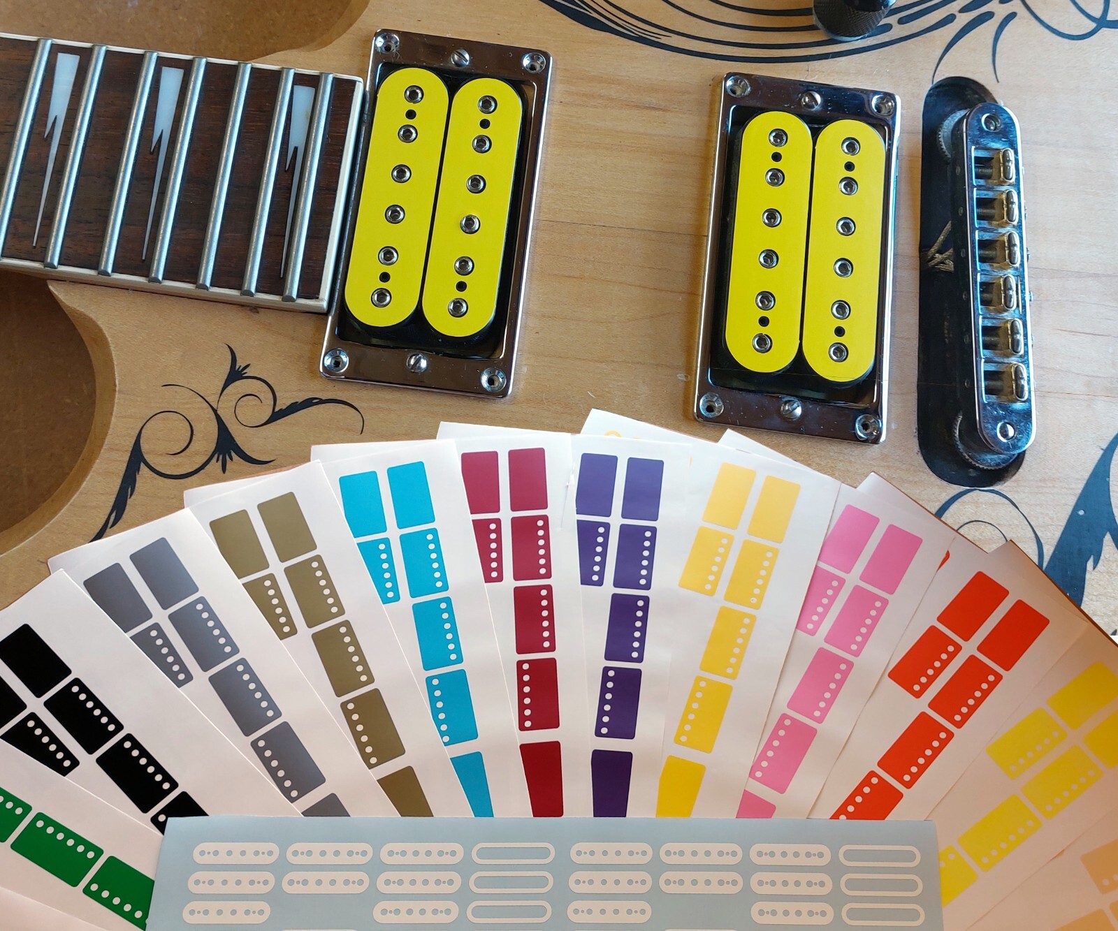 Guitar Pickup Inlay Decal Stickers, 7 different Pick up Sizes, 15 Colour Options