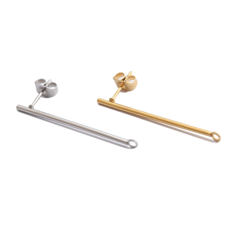 20pcs Stainless Steel Long Bar Shaped Stick Earrings Posts Findings Connectors