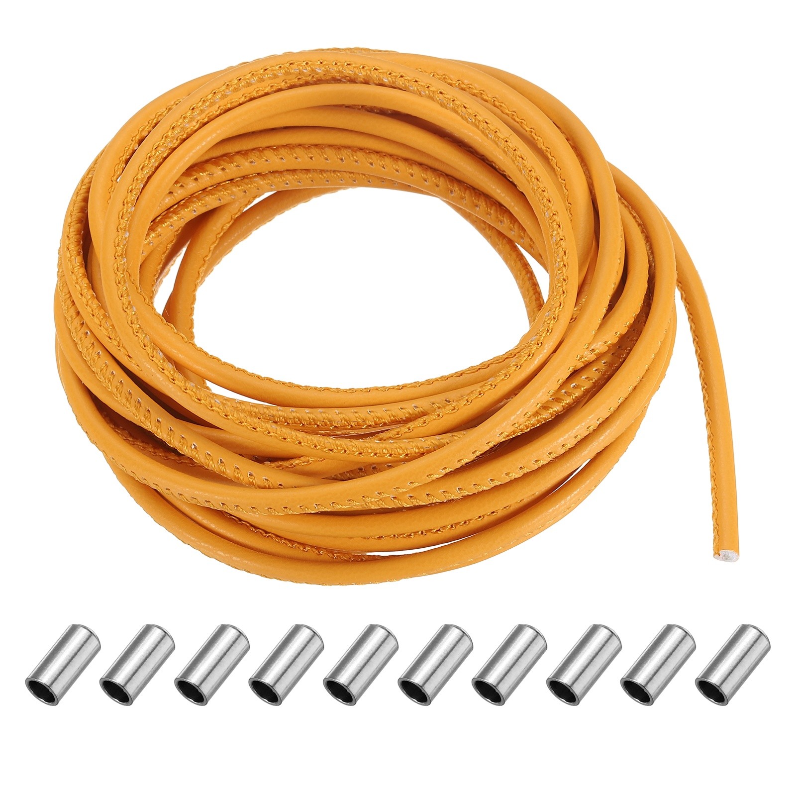 Round Leather Cord, Colored Leather String with Cord End Caps, Yellow