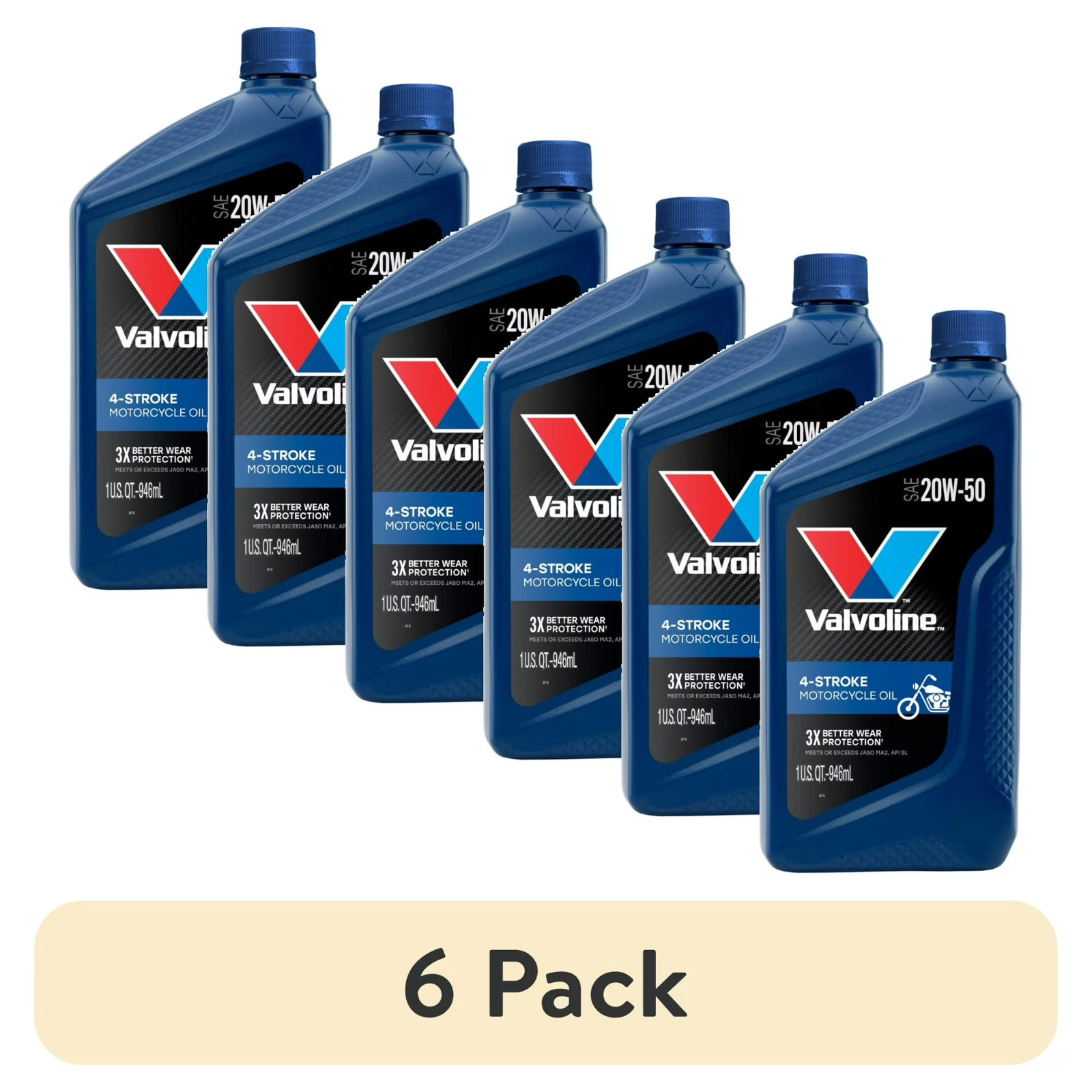(6 pack) Valvoline 4-Stroke Motorcycle 20W-50 Conventional Motor Oil 1 QT
