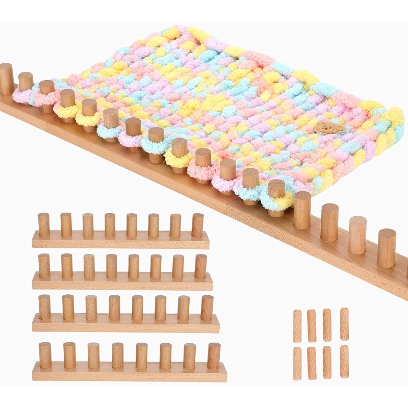 63" Chunky Knitting Loom for Blanket Making – Adjustable Wood Frame, Portable