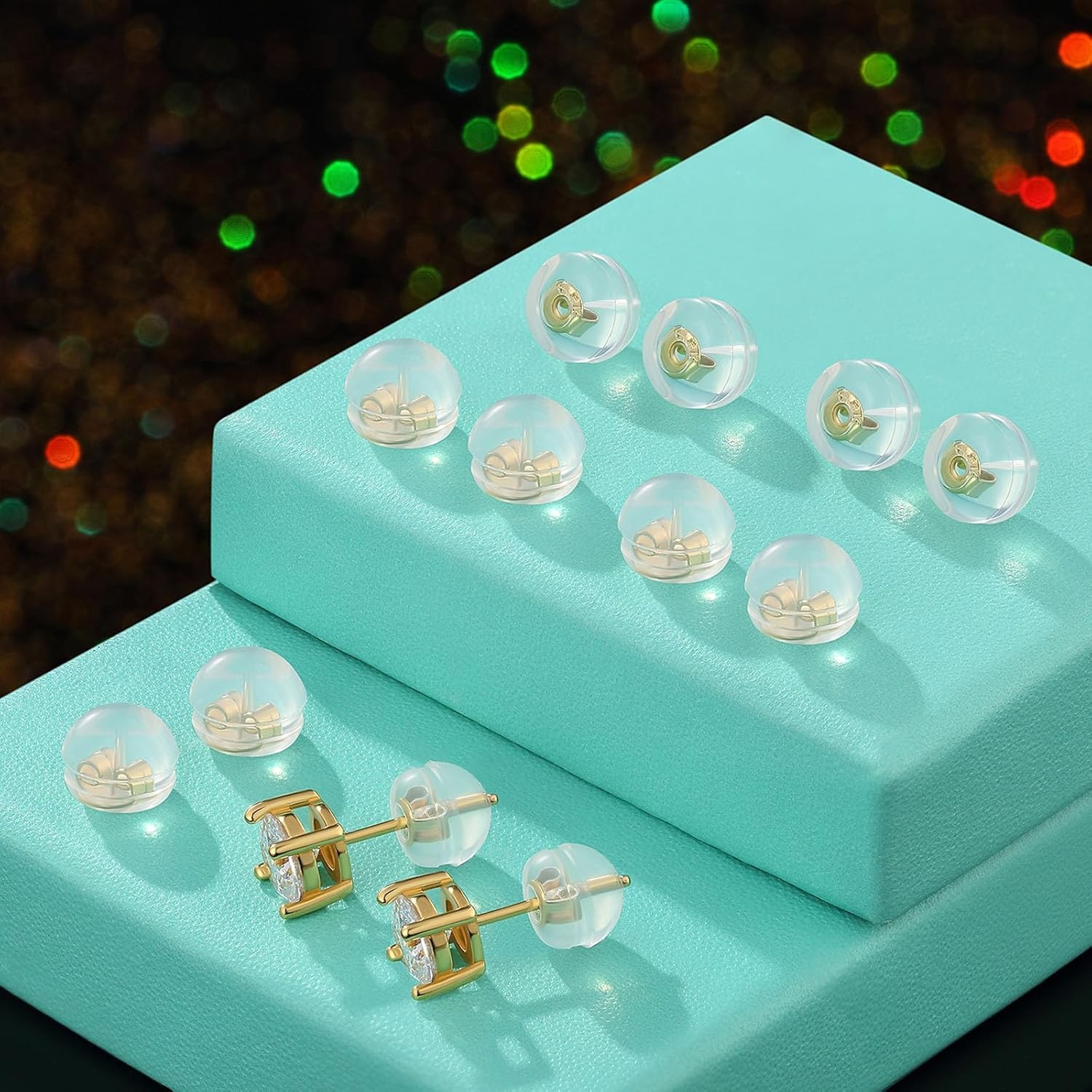 12 PCS Silicone Earring Backs Replacements, 18K Gold Plated Earring Backs Replac