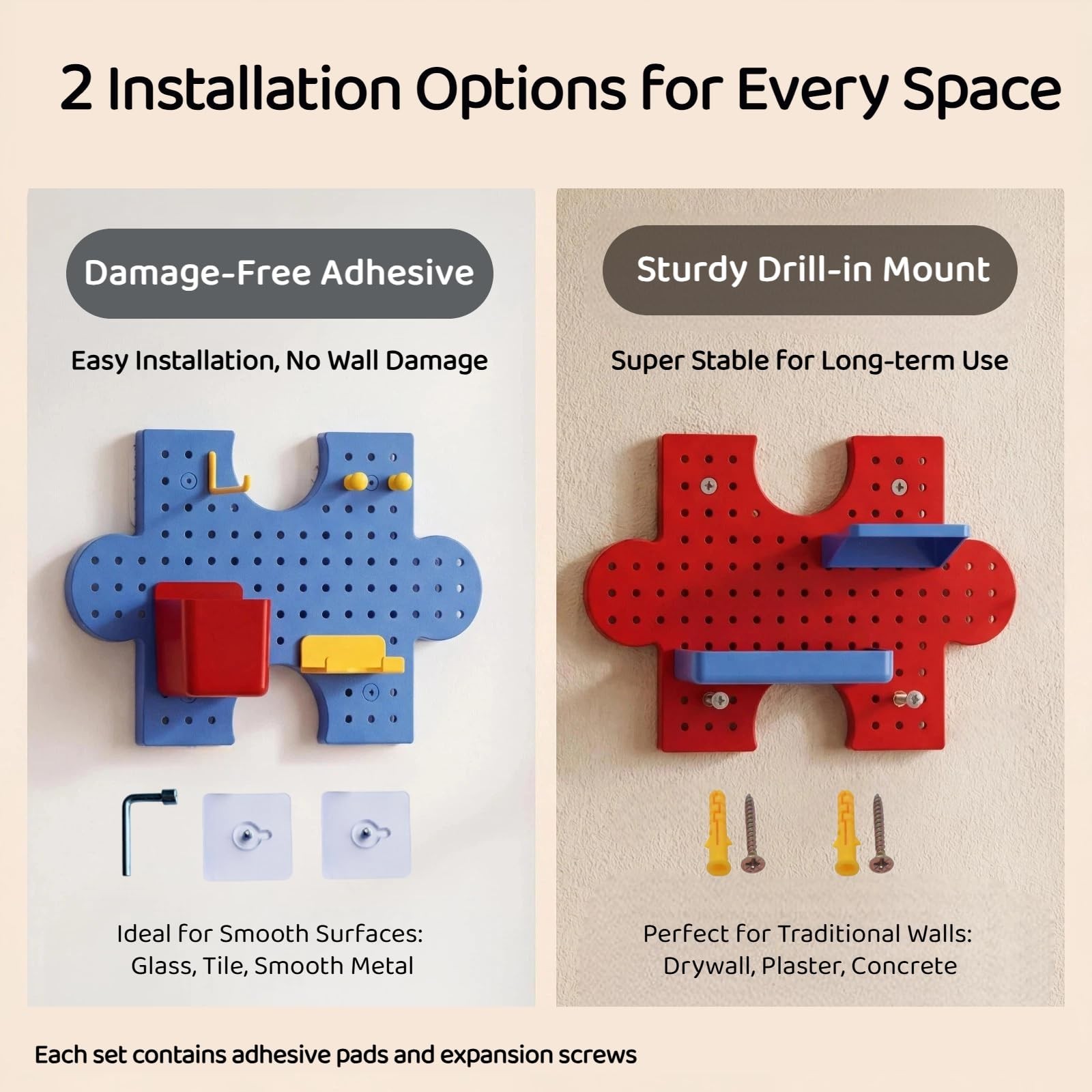 Pegboard Wall Organizer, Puzzle Modular Plastic Storage System with Hooks She...