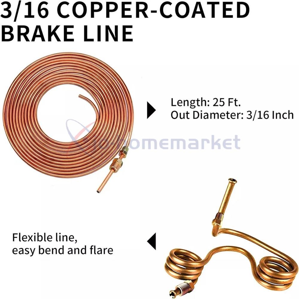 Brake Line Repair Kit 3/16 25FT Copper Pipe Single Double Flaring Tool Fittings