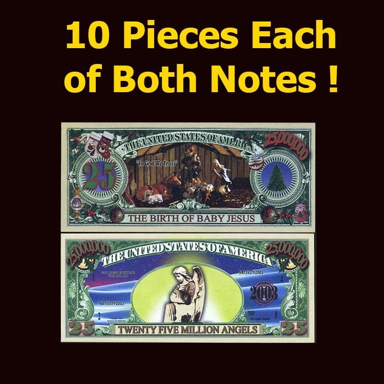 SET USA Fantasy 20 notes (10 pieces of each note) Jesus, Christmas, Angels F