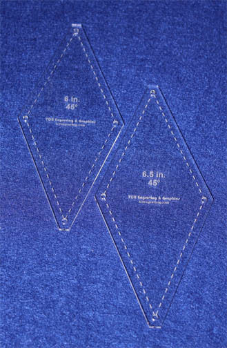 Quilt Templates-No Tip 45° Diamond 2 Pc Set- 6" & 6.5" -Acrylic 1/8" w/guides