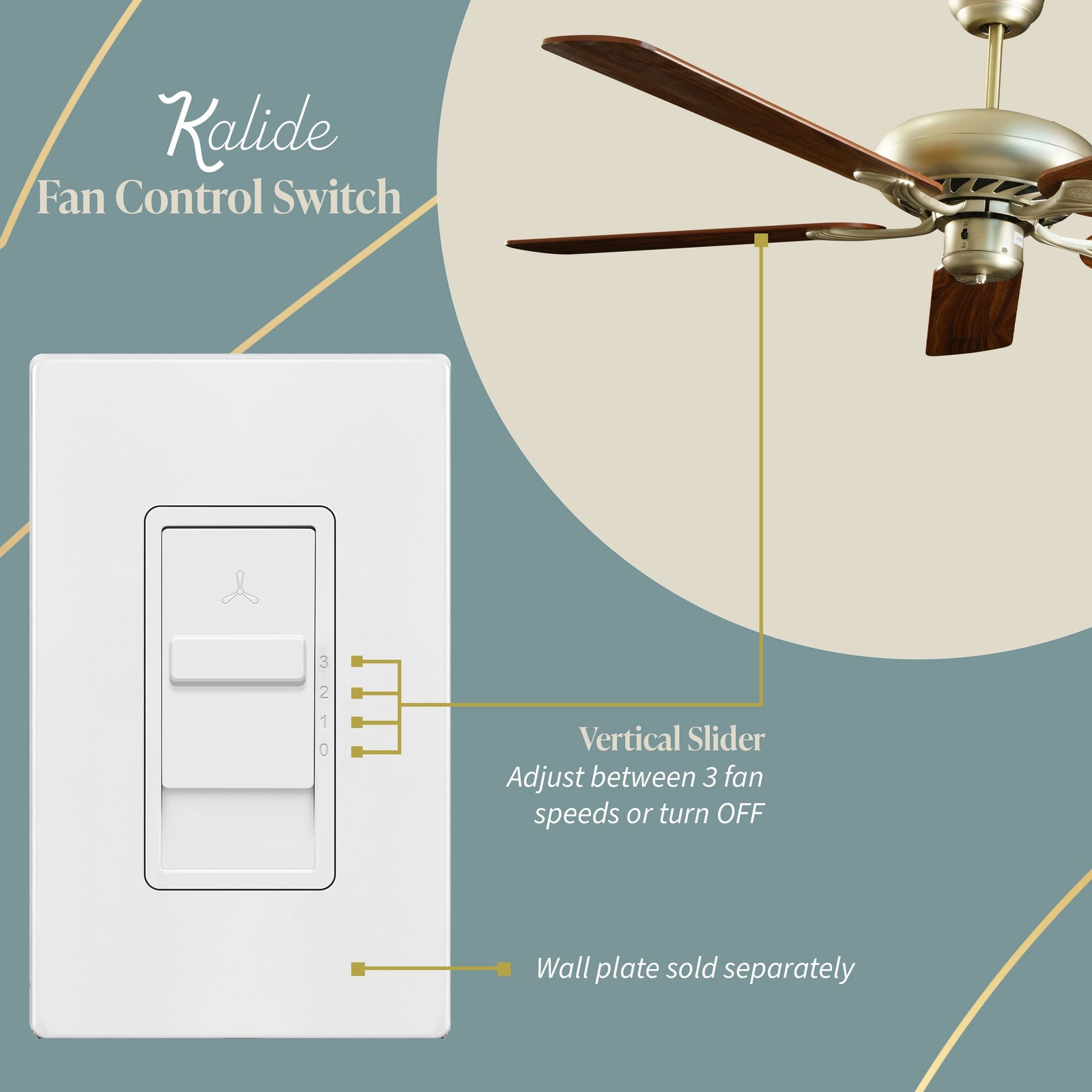 TOPGREENER 3-Speed Ceiling Fan Wall Switch, Single-Pole, White